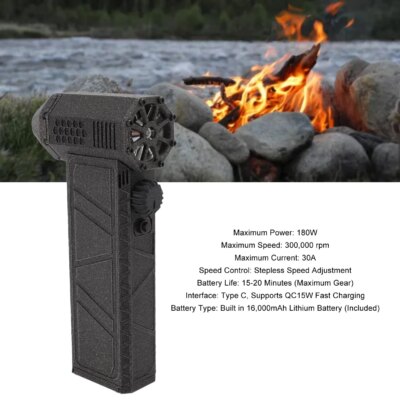 Dry Blower 300000 RPM Aluminum Alloy Electron Electric Air Duster 16000mAh Stepless Speed Adjustment for Computer Keyboard - Image 2