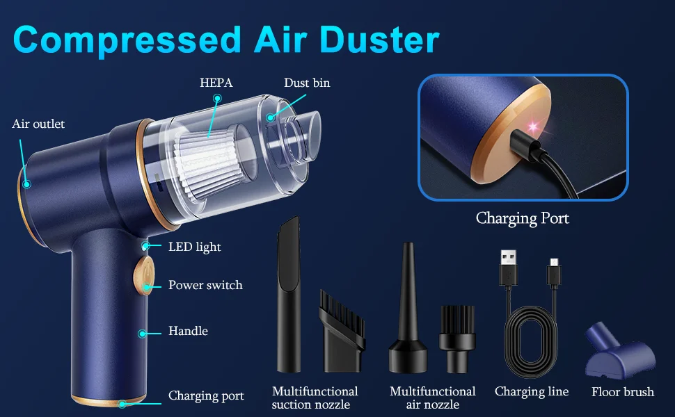 Handheld Car Vacuum Cleaner 9000Pa Vacuum Cleaner and Air Duster 120W High Power Hand Held Vacuum with LED Light Handheld Car Vacuum Cleaner 9000Pa Vacuum Cleaner and Air Duster 120W High Power Hand Held Vacuum with LED Light