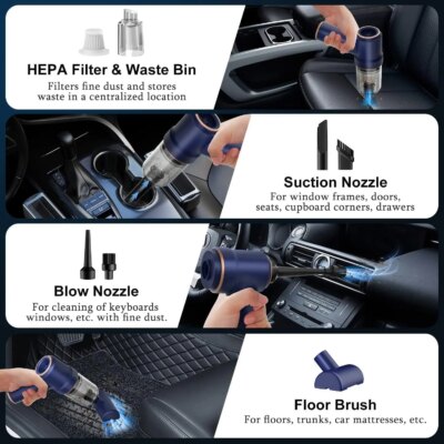 Handheld Car Vacuum Cleaner 9000Pa Vacuum Cleaner and Air Duster 120W High Power Hand Held Vacuum with LED Light - Image 6