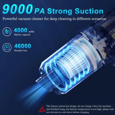 Handheld Car Vacuum Cleaner 9000Pa Vacuum Cleaner and Air Duster 120W High Power Hand Held Vacuum with LED Light - Image 3