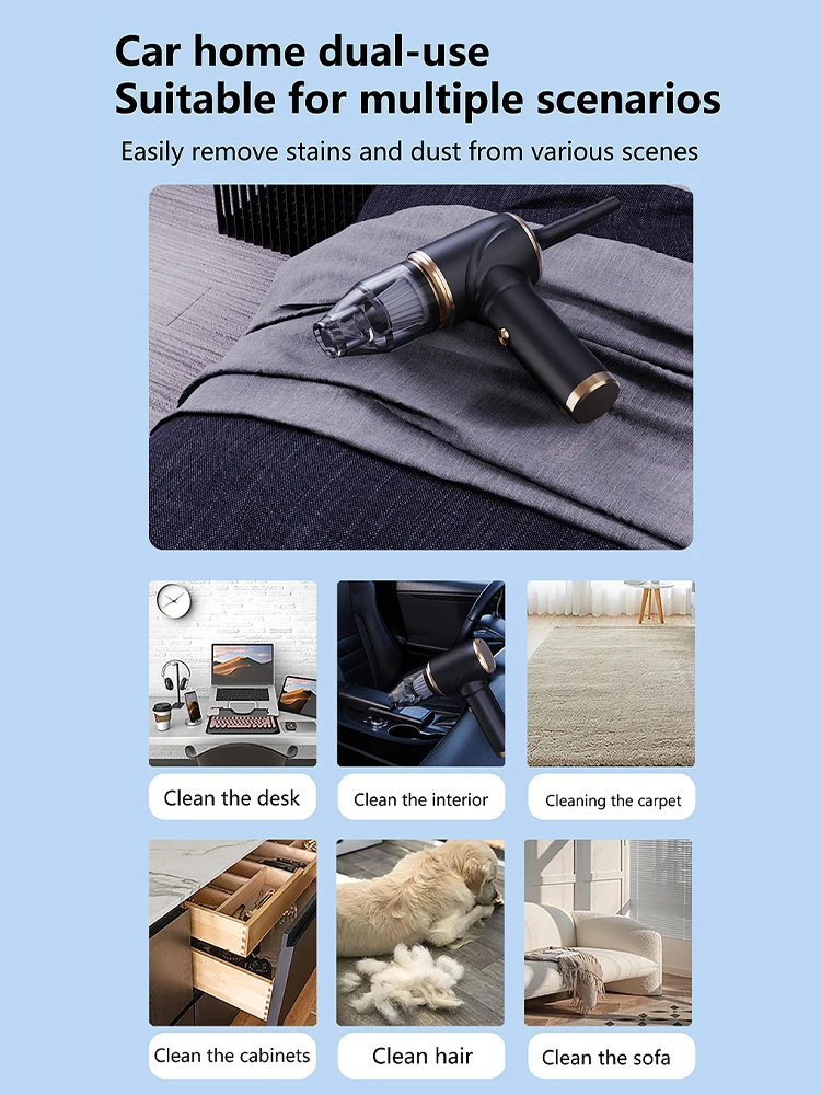 Car wireless handheld vacuum cleaner: USB portable charging, blow-suction integrated dust collector, small and large suction!