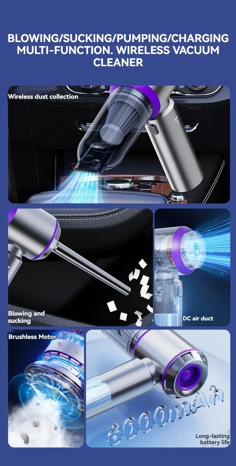 Car Vacuum Cleaner High Power Portable Handheld Wireless Brushless Motor Cleaning Machine Powerful Air Duster for Home Appliance Car Vacuum Cleaner High Power Portable Handheld Wireless Brushless Motor Cleaning Machine Powerful Air Duster for Home Appliance
