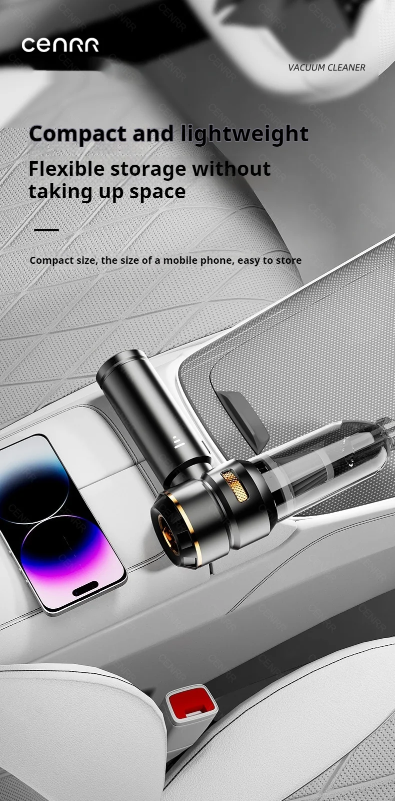 CENRR 998000PA Car Vacuum Cleaner Portable Powerful HandHeld Car Cleaner Dust Display Lamp Strong Suction Air Gun