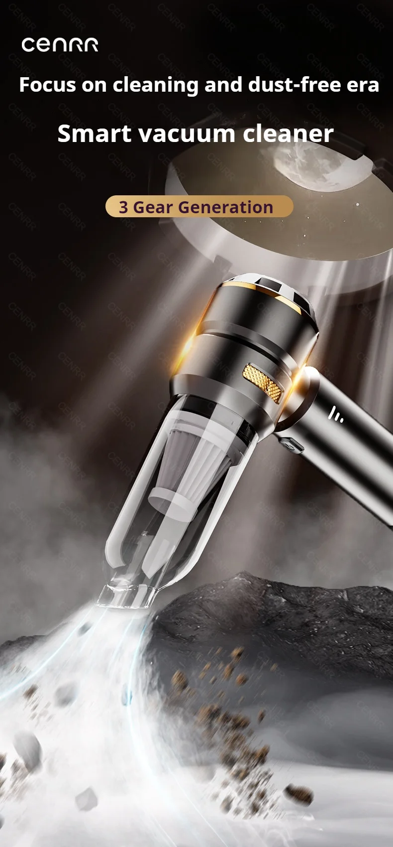 CENRR 998000PA Car Vacuum Cleaner Portable Powerful HandHeld Car Cleaner Dust Display Lamp Strong Suction Air Gun