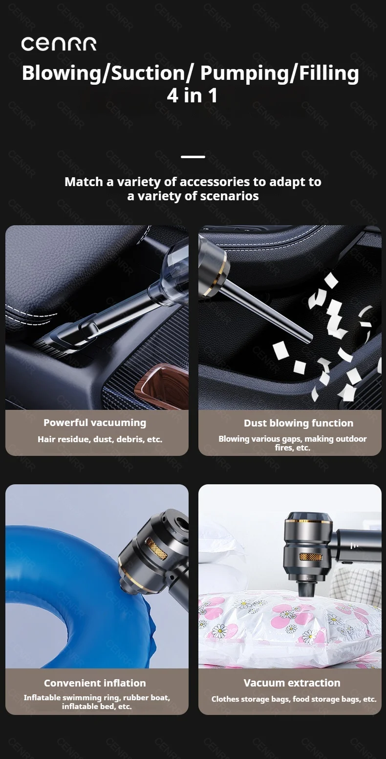 CENRR 998000PA Car Vacuum Cleaner Portable Powerful HandHeld Car Cleaner Dust Display Lamp Strong Suction Air Gun