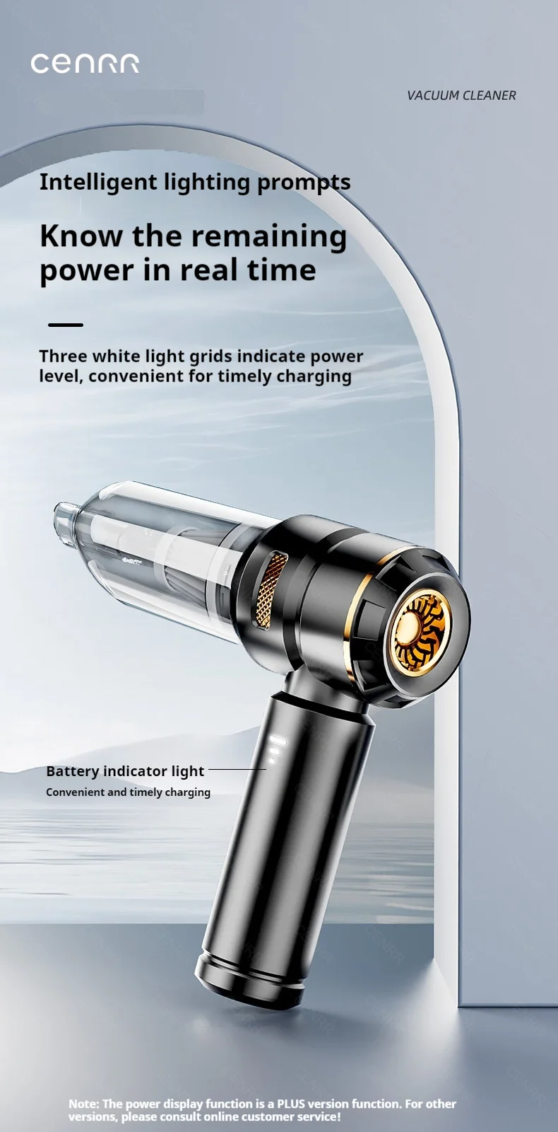 CENRR 998000PA Car Vacuum Cleaner Portable Powerful HandHeld Car Cleaner Dust Display Lamp Strong Suction Air Gun