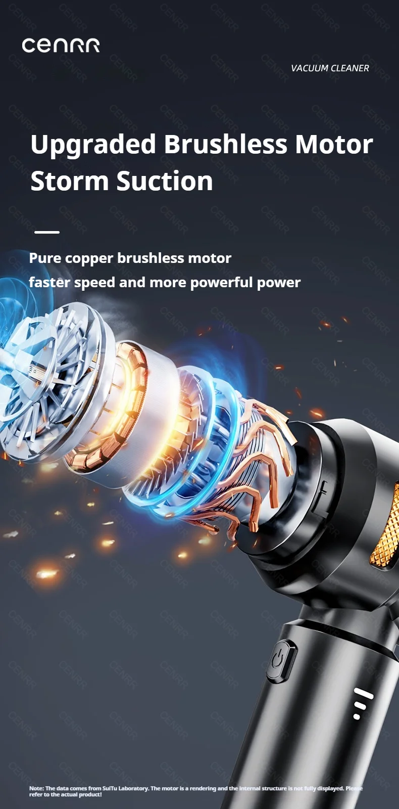 CENRR 998000PA Car Vacuum Cleaner Portable Powerful HandHeld Car Cleaner Dust Display Lamp Strong Suction Air Gun