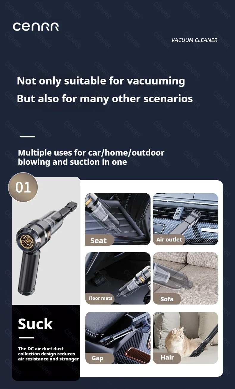 CENRR 998000PA Car Vacuum Cleaner Portable Powerful HandHeld Car Cleaner Dust Display Lamp Strong Suction Air Gun