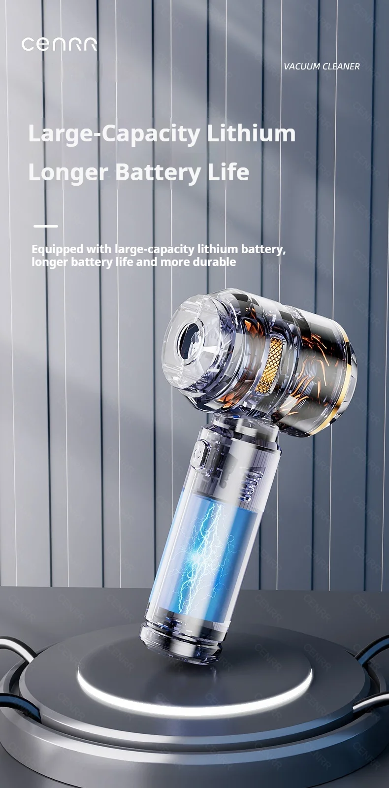 CENRR 998000PA Car Vacuum Cleaner Portable Powerful HandHeld Car Cleaner Dust Display Lamp Strong Suction Air Gun
