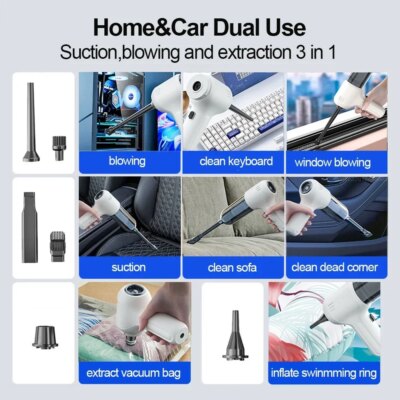 Car Vacuum Cleaner Wireless Portable Vacuum Cleaner For Car 95000PA High Power Mini Handheld Car Vacuum Cleaner Blower 2 in 1 - Image 6