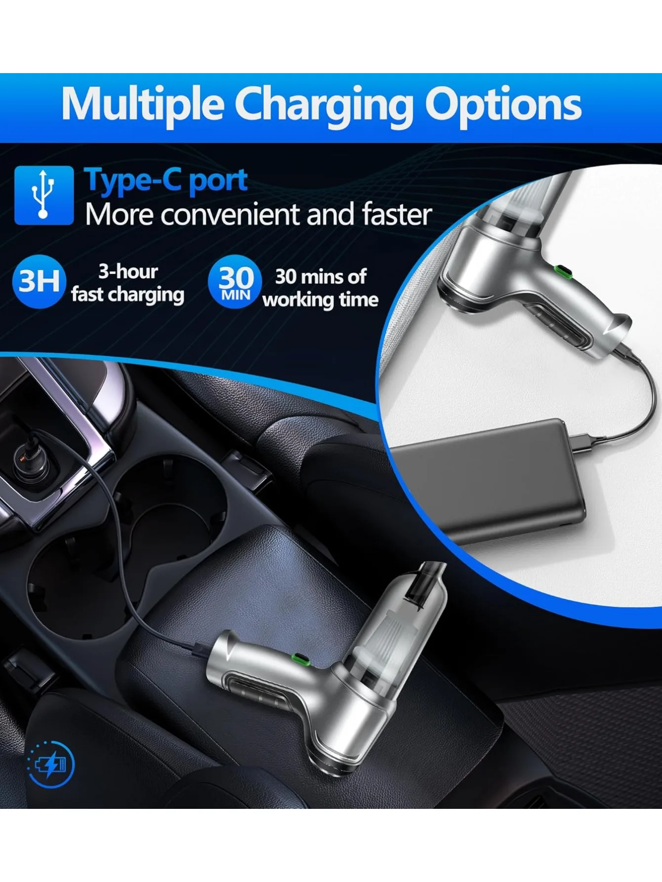 Car Vacuum Cleaner Wireless Portable Vacuum Cleaner 95000PA Strong Suction Handheld Mini Cleaner High Power Blower for Car Home