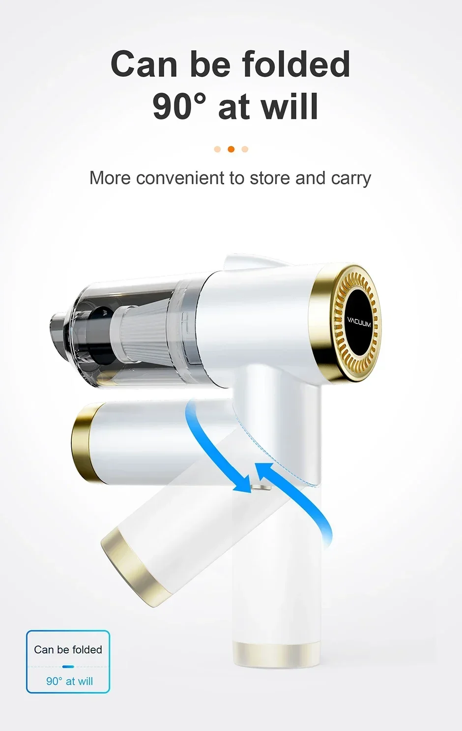 Cordless Car Hoover Foldable 9000PA Wireless Vacuum Cleaner 4000mAh Mini Dust Collector 120W USB Powered for Vehicle Home Office