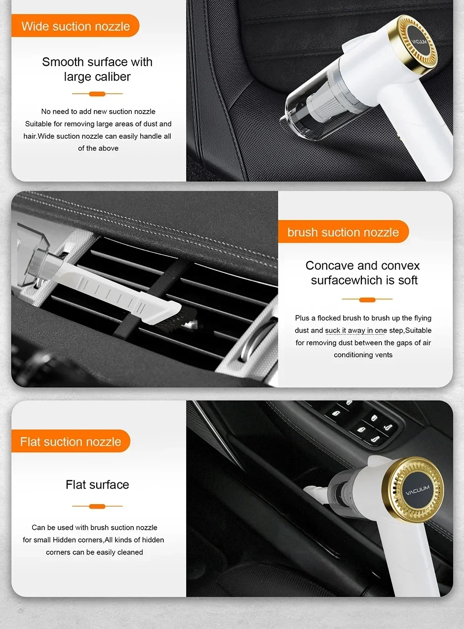 Cordless Car Hoover Foldable 9000PA Wireless Vacuum Cleaner 4000mAh Mini Dust Collector 120W USB Powered for Vehicle Home Office