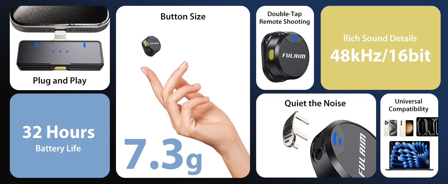 Wireless Lavalier Microphone 200m Pickup 32 Hours Recording For iPhone 15 14 13 /Android/Youtube/Live Streaming Record Interview