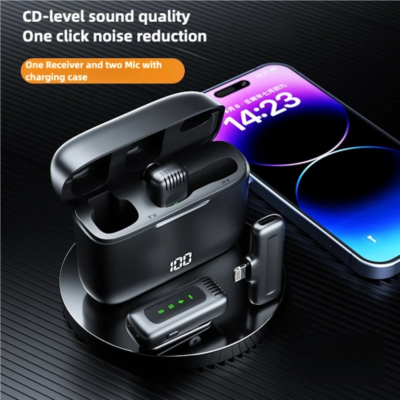 FIFAR Wireless Lavalier Lapel Microphone Portable Noise Reduction Audio Recording For iPhone Android PC With Charging Box - Image 2