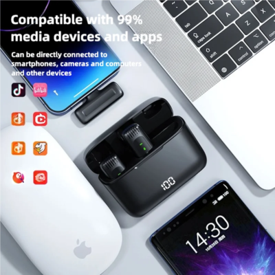 FIFAR Wireless Lavalier Lapel Microphone Portable Noise Reduction Audio Recording For iPhone Android PC With Charging Box - Image 4