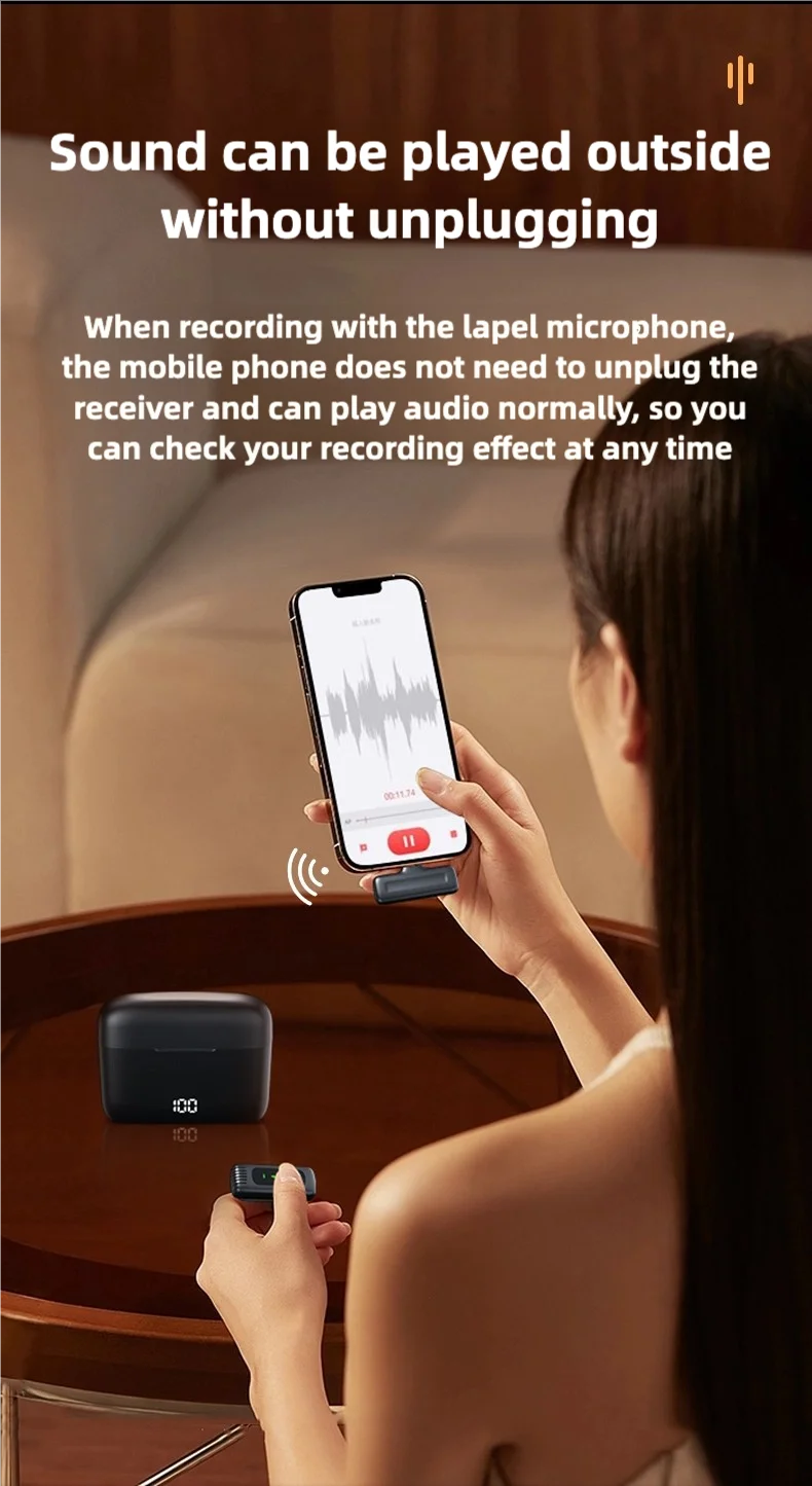 FIFAR Wireless Lavalier Lapel Microphone Portable Noise Reduction Audio Recording For iPhone Android PC With Charging Box