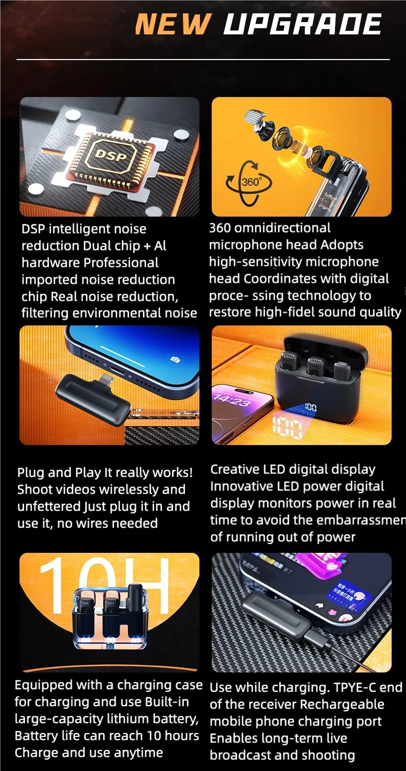 FIFAR Wireless Lavalier Lapel Microphone Portable Noise Reduction Audio Recording For iPhone Android PC With Charging Box