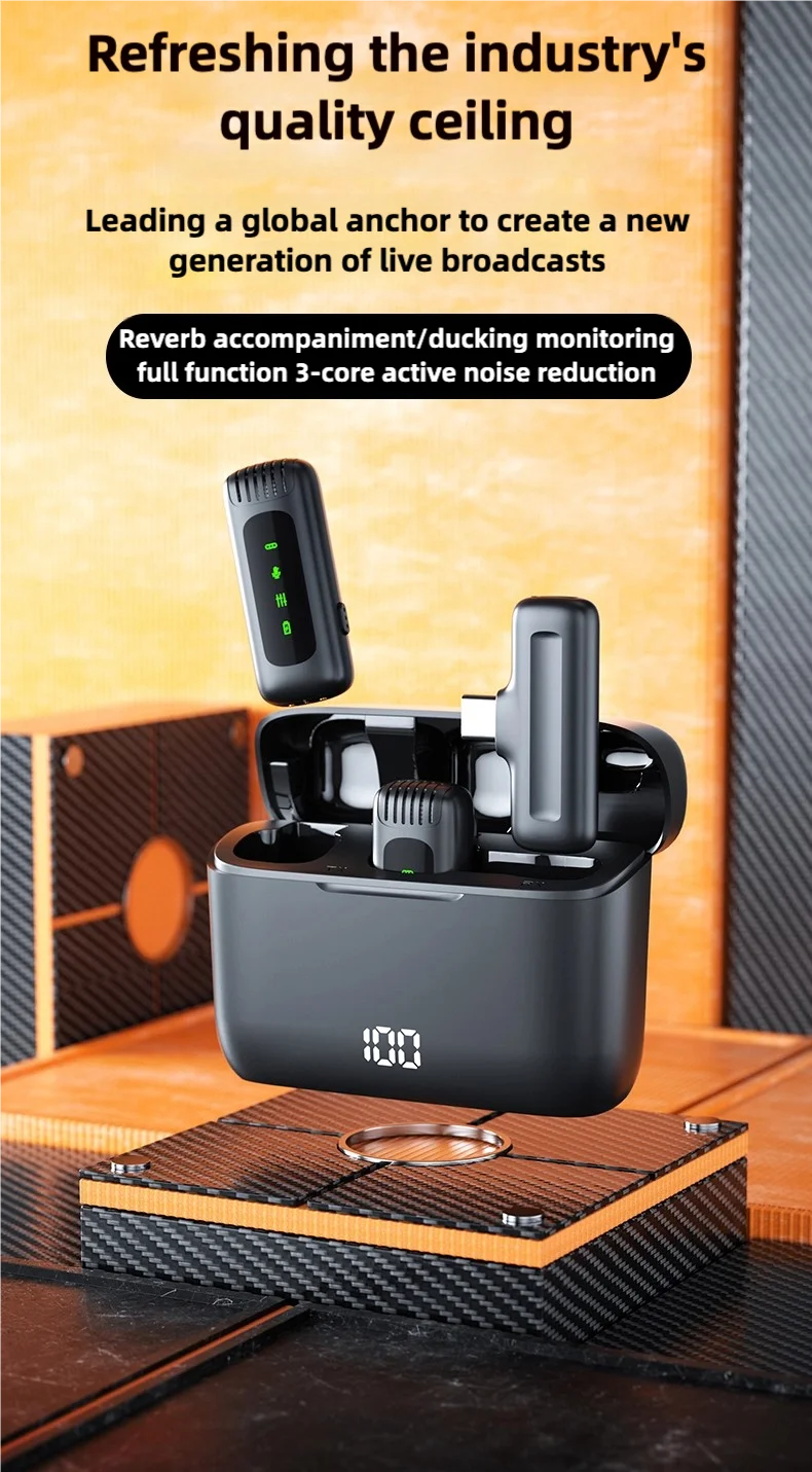 FIFAR Wireless Lavalier Lapel Microphone Portable Noise Reduction Audio Recording For iPhone Android PC With Charging Box