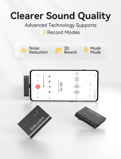 vernee M1 Wireless Lavalier Microphone with Charging Case Short Video Recording Mini Mic for iPhone/iPad/Android - Image 5
