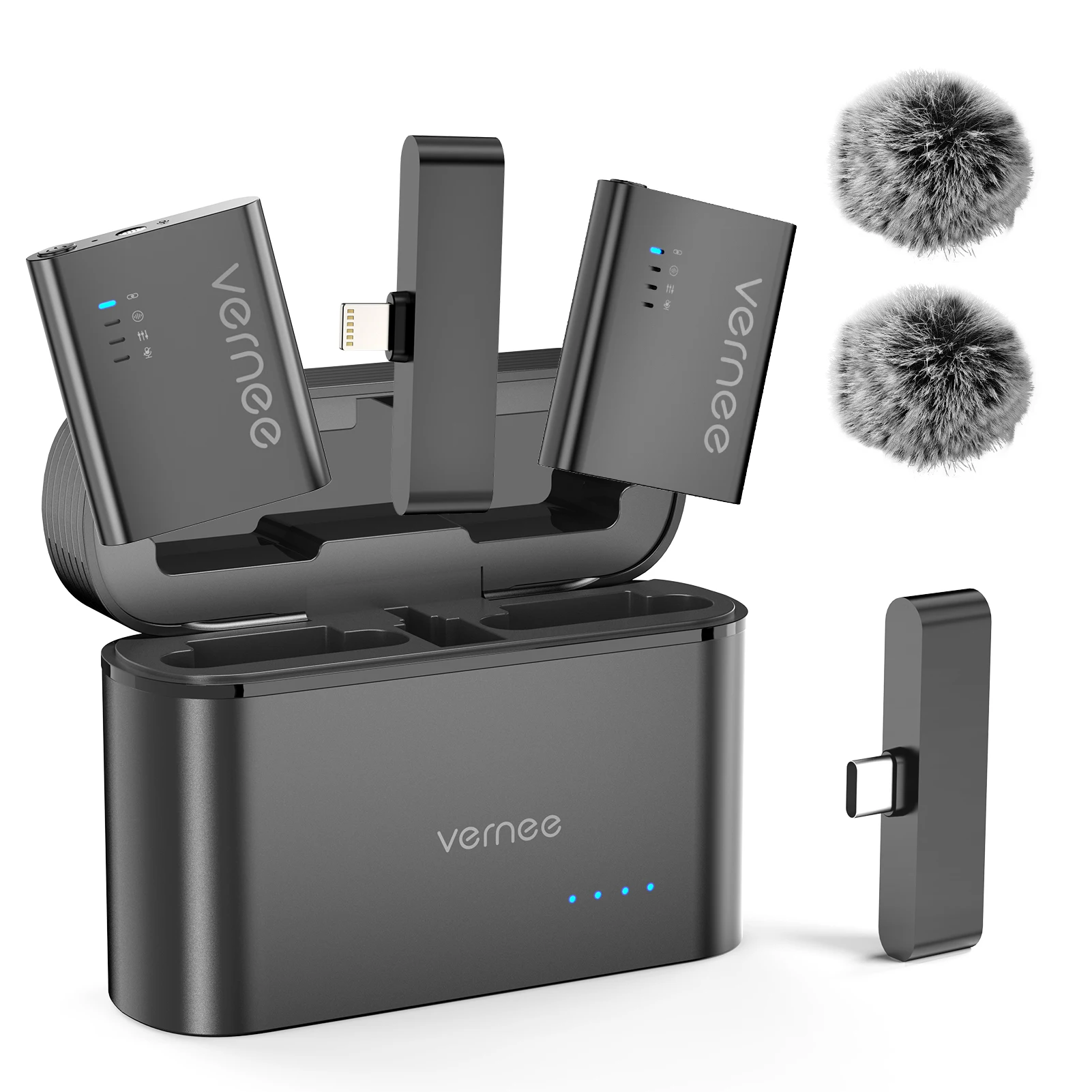 vernee M1 Wireless Lavalier Microphone with Charging Case Short Video Recording Mini Mic for iPhone/iPad/Android