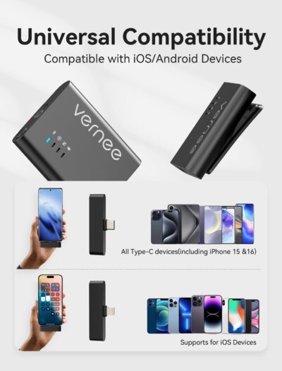 vernee M1 Wireless Lavalier Microphone with Charging Case Short Video Recording Mini Mic for iPhone/iPad/Android - Image 6