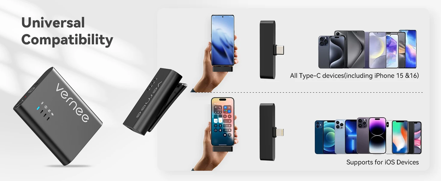 vernee M1 Wireless Lavalier Microphone with Charging Case Short Video Recording Mini Mic for iPhone/iPad/Android