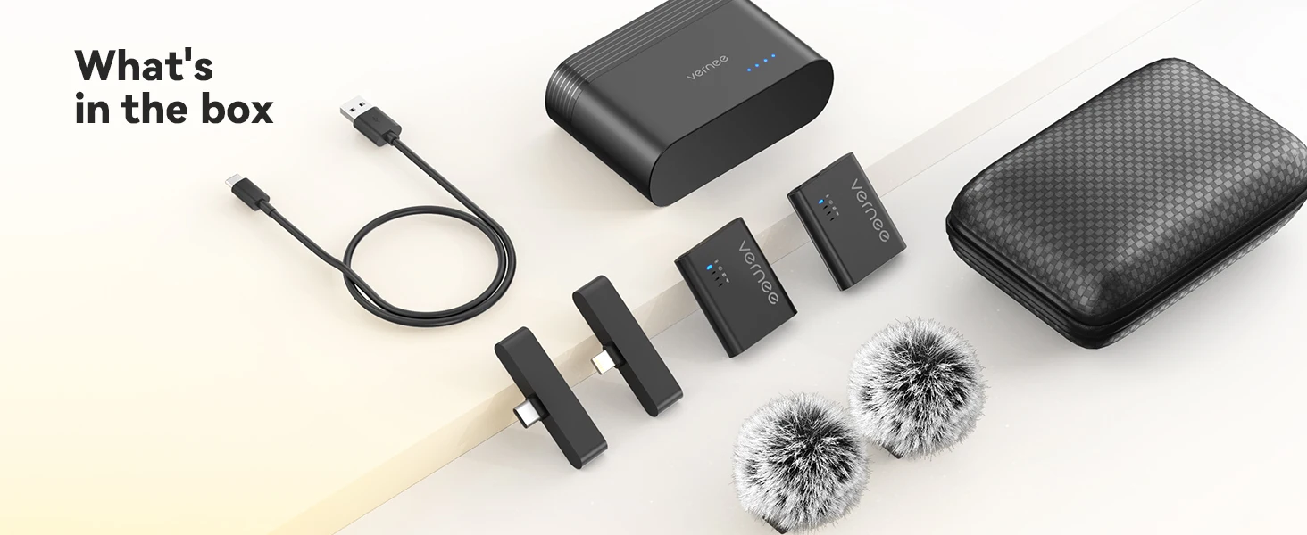 vernee M1 Wireless Lavalier Microphone with Charging Case Short Video Recording Mini Mic for iPhone/iPad/Android