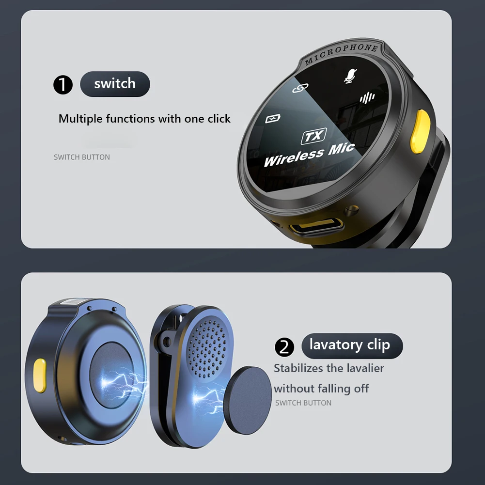 For Xiaomi Wireless Lavalier Lapel Microphone iPhone iPad Android Type-C Phone Live Game Recording Interview with Magnetic Clip
