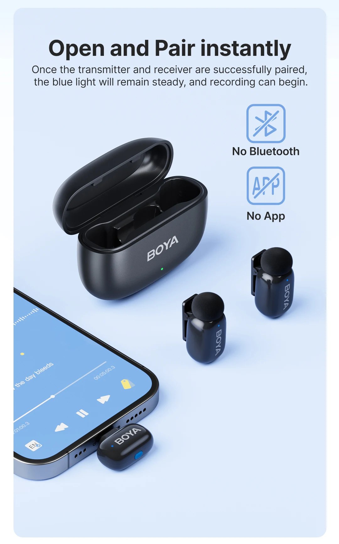 BOYA BOYA Mini Wireless Lavalier Microphone for iPhone 15/16 Series Android Type-C Smartphones Mirroless Cameras Video Recording
