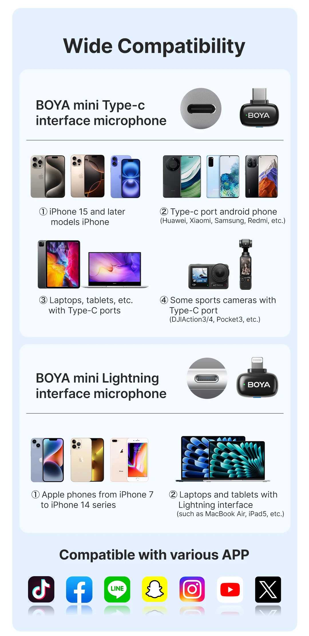 BOYA BOYA Mini Wireless Lavalier Microphone for iPhone 15/16 Series Android Type-C Smartphones Mirroless Cameras Video Recording