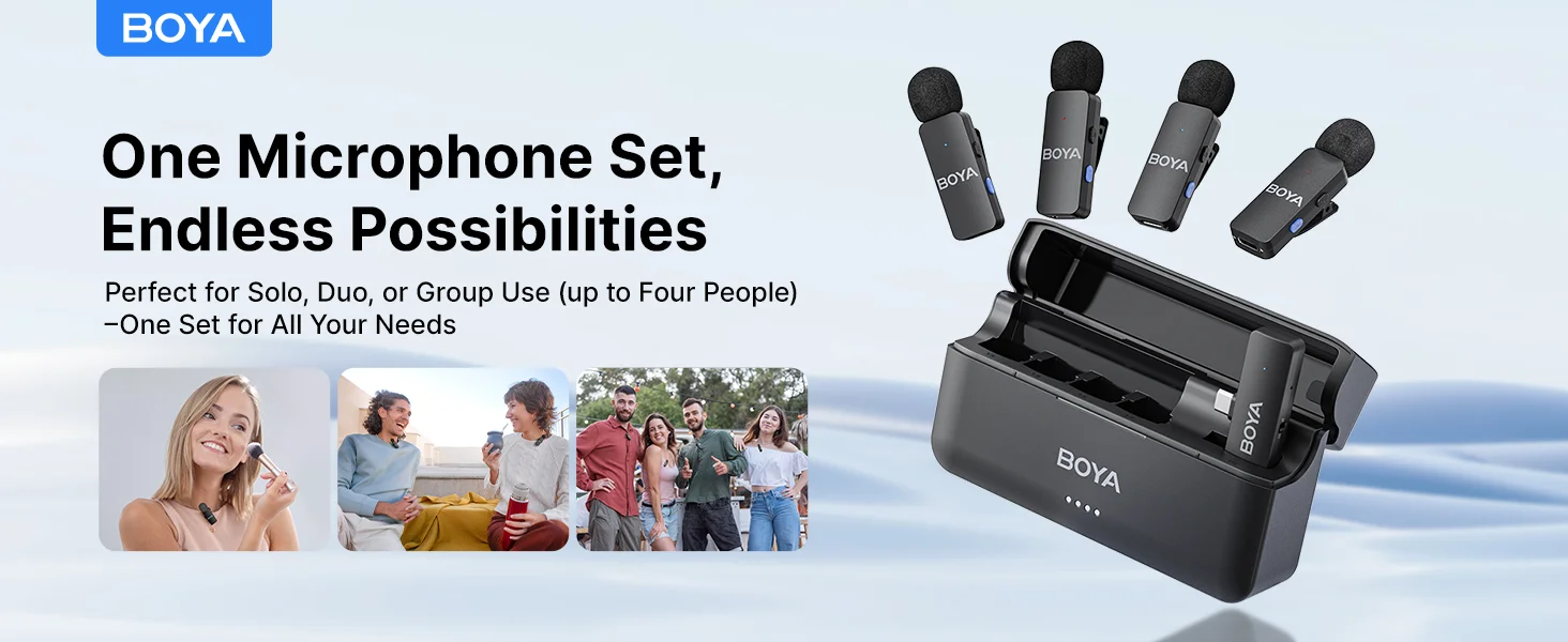 BOYA BY-V4 Four-channel Wireless Lavalier Microphone for iPhone 15 Series Type C Smartphone Lapel Mic for Youtube Recording Vlog