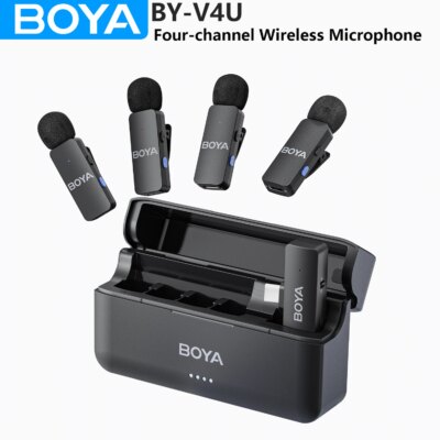 BOYA BY-V4 Four-channel Wireless Lavalier Microphone for iPhone 15 Series Type C Smartphone Lapel Mic for Youtube Recording Vlog
