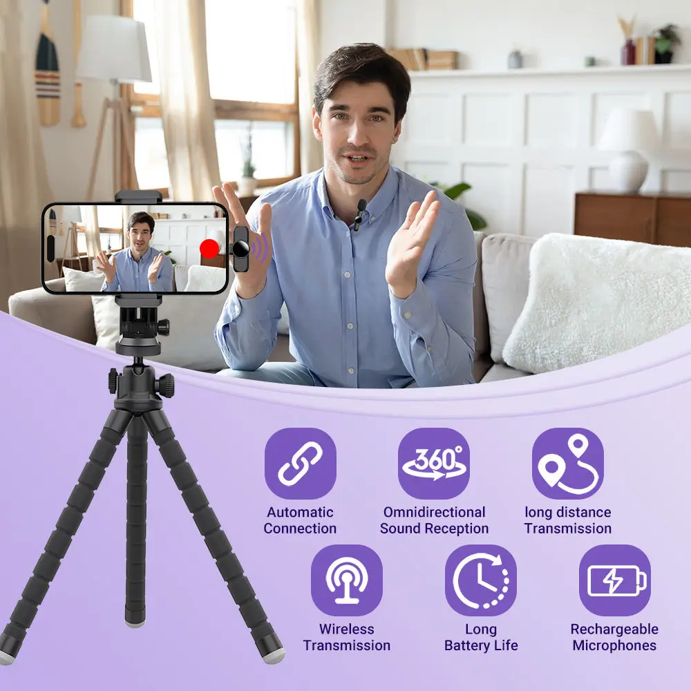 Wireless Lavalier Microphone 2.4G Audio Video Recording Noise Cancelling  for IPhone/iPad/Android/Xiaomi/Samsung Live Game Mic