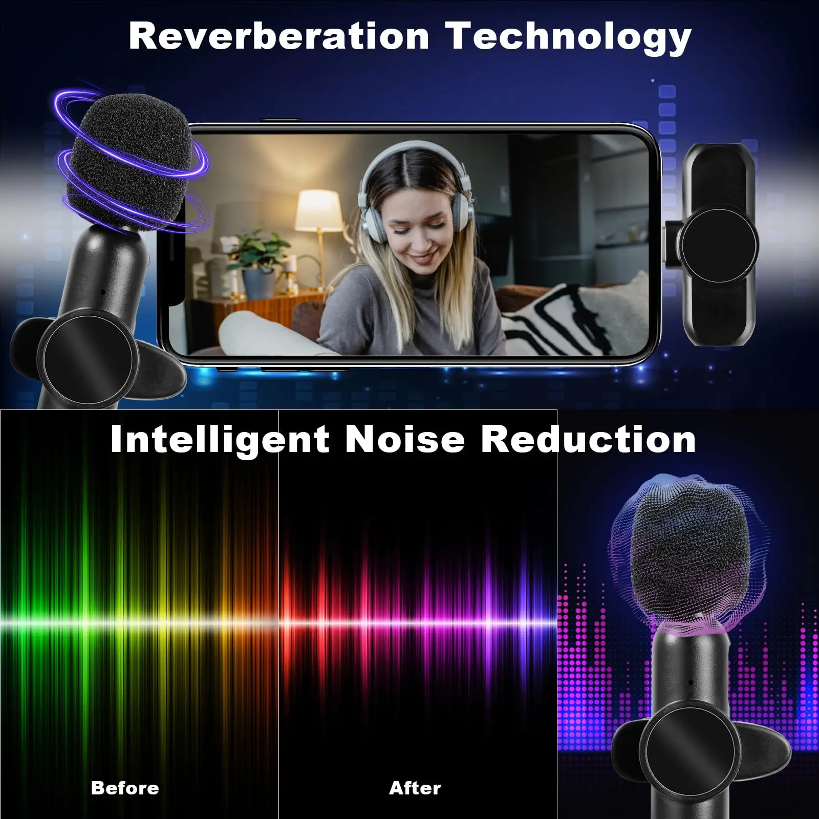 Wireless Lavalier Microphone 2.4G Audio Video Recording Noise Cancelling  for IPhone/iPad/Android/Xiaomi/Samsung Live Game Mic