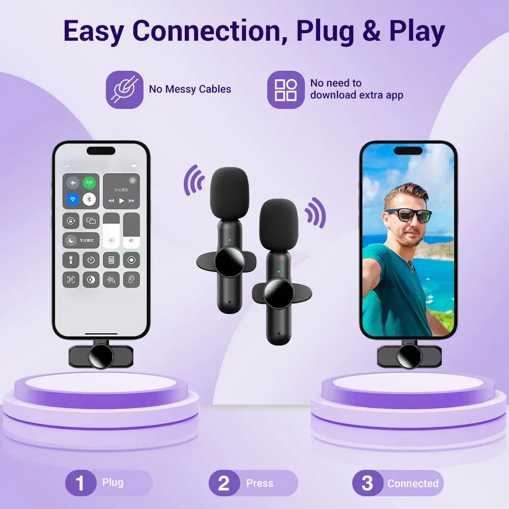 Wireless Lavalier Microphone 2.4G Audio Video Recording Noise Cancelling  for IPhone/iPad/Android/Xiaomi/Samsung Live Game Mic