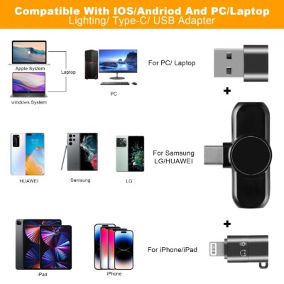 Wireless Lavalier Microphone 2.4G Audio Video Recording Noise Cancelling  for IPhone/iPad/Android/Xiaomi/Samsung Live Game Mic - Image 5