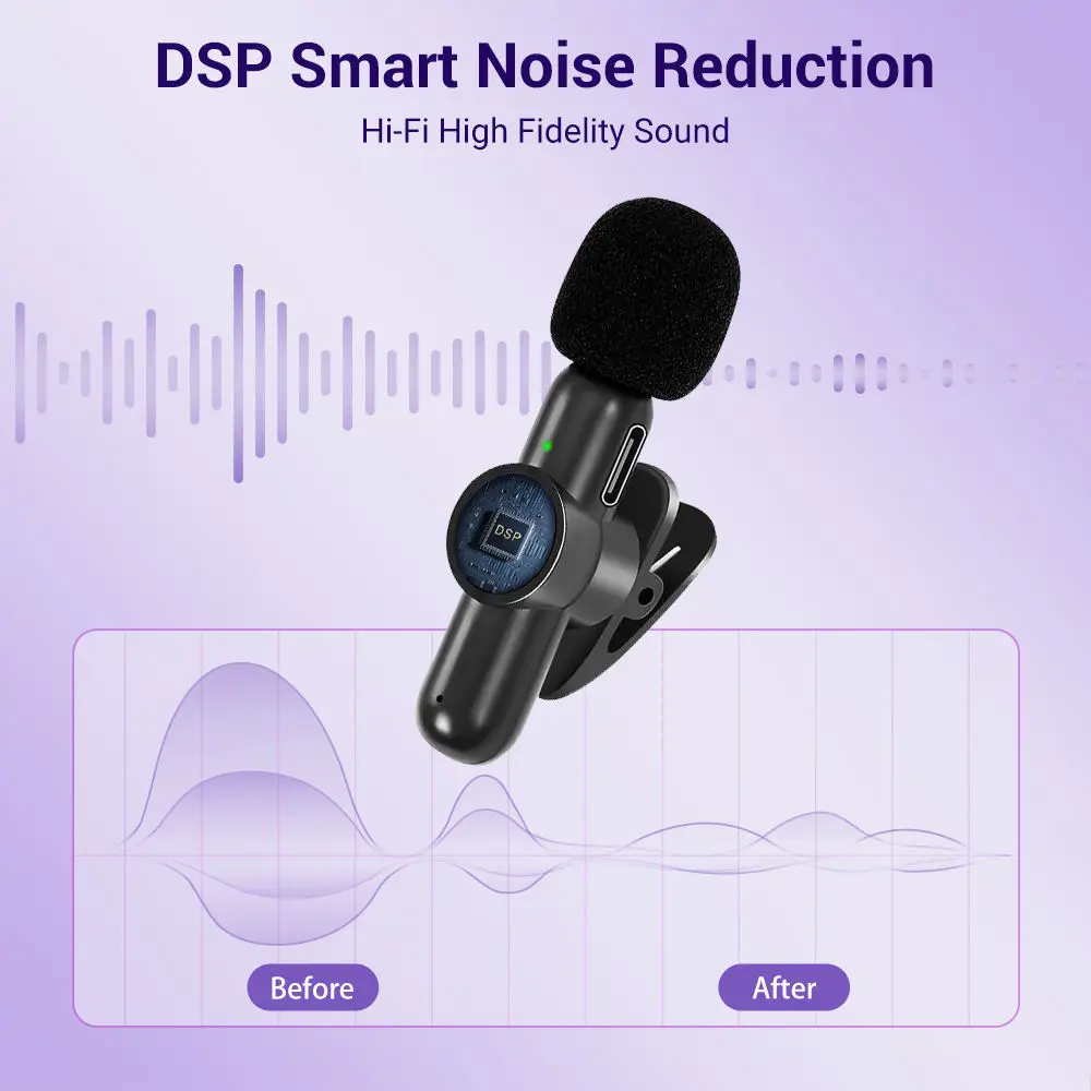 Wireless Lavalier Microphone 2.4G Audio Video Recording Noise Cancelling  for IPhone/iPad/Android/Xiaomi/Samsung Live Game Mic