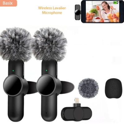 Wireless Lavalier Microphone 2.4G Audio Video Recording Noise Cancelling  for IPhone/iPad/Android/Xiaomi/Samsung Live Game Mic