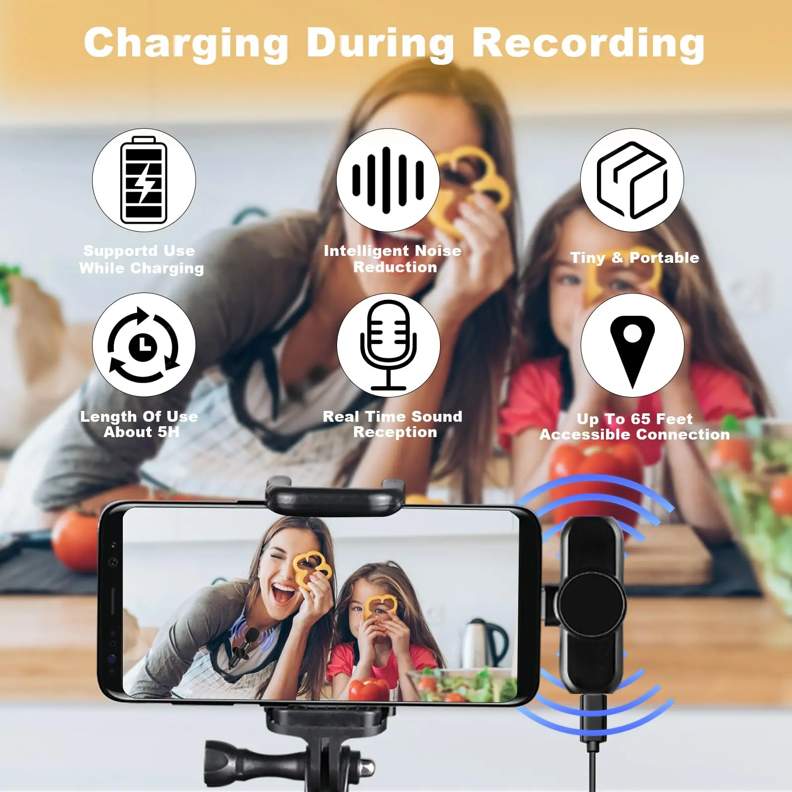 Wireless Lavalier Microphone 2.4G Audio Video Recording Noise Cancelling  for IPhone/iPad/Android/Xiaomi/Samsung Live Game Mic