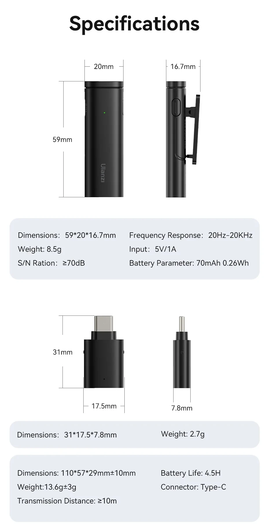 Ulanzi VM-10 Wireless Lavalier Microphone Portable Audio Video Recording Mic For iPhone 16 15 14 Android Live Broadcast Gaming