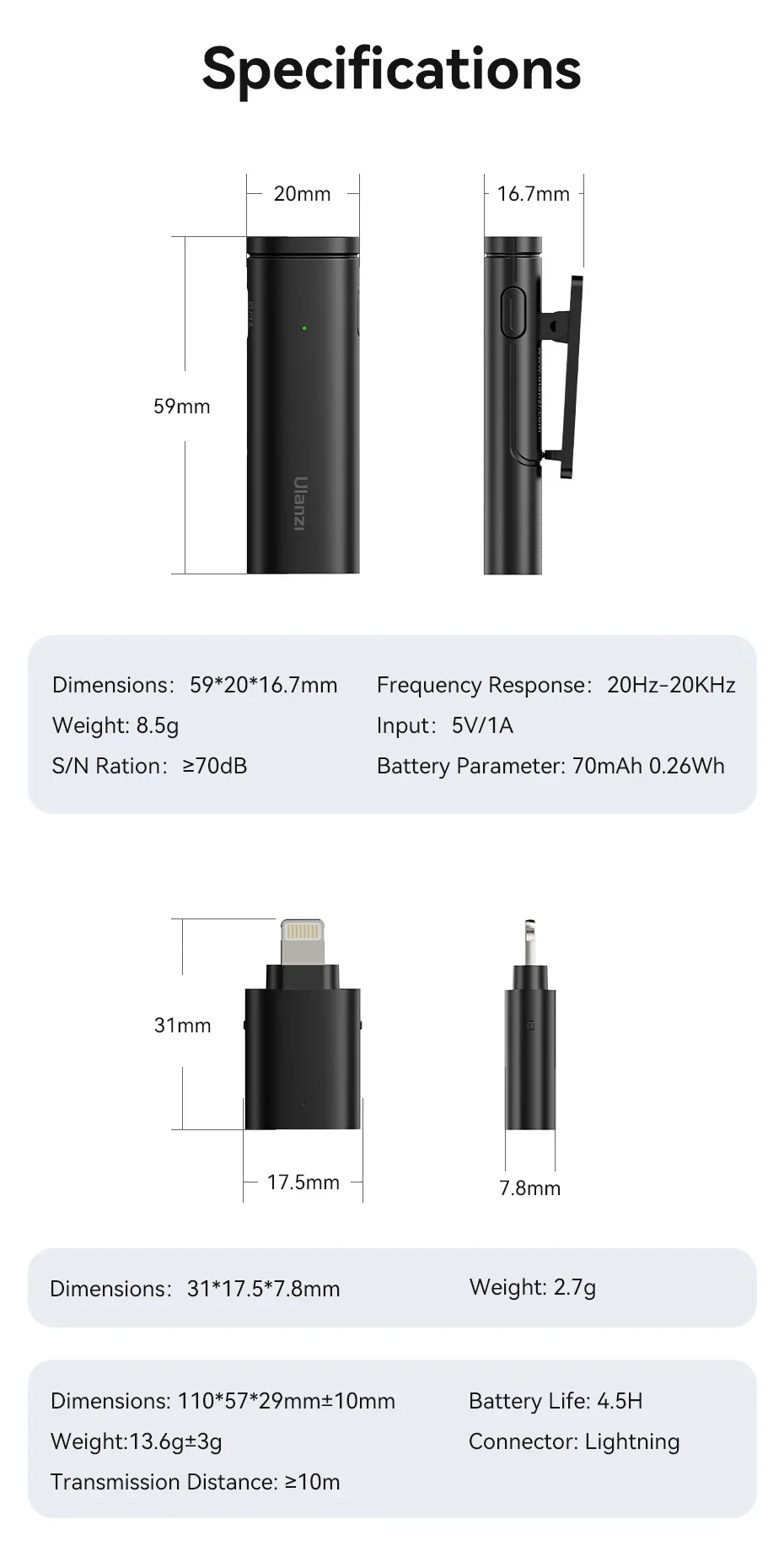 Ulanzi VM-10 Wireless Lavalier Microphone Portable Audio Video Recording Mic For iPhone 16 15 14 Android Live Broadcast Gaming