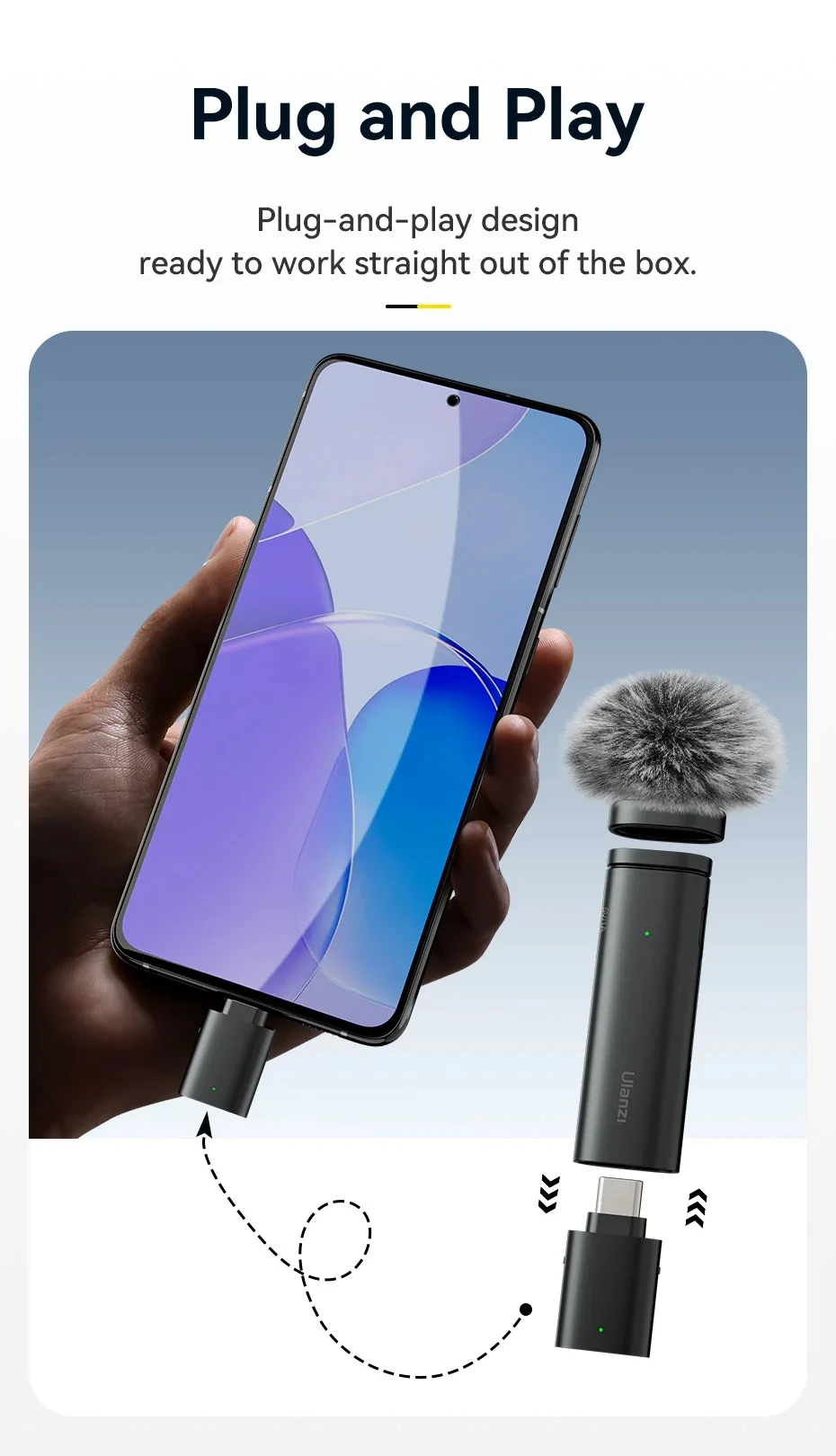Ulanzi VM-10 Wireless Lavalier Microphone Portable Audio Video Recording Mic For iPhone 16 15 14 Android Live Broadcast Gaming