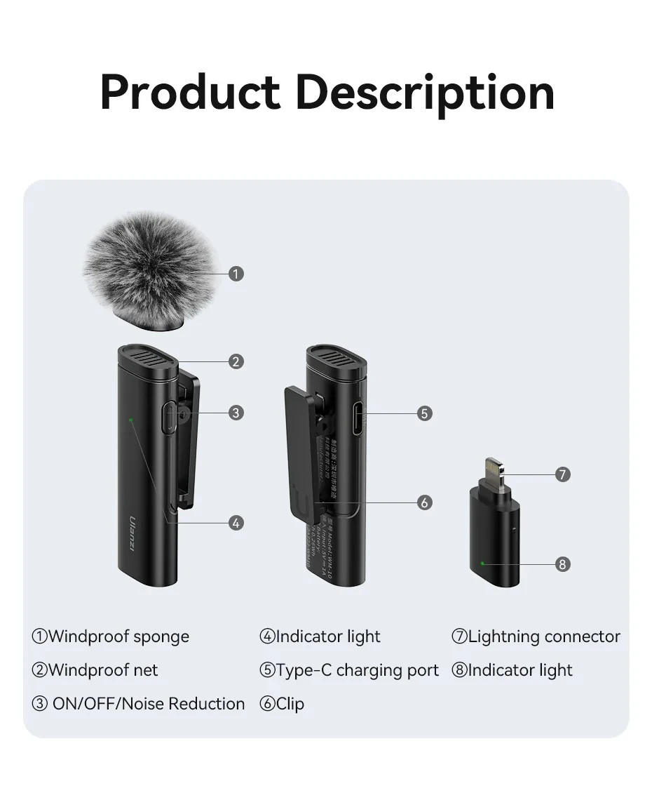 Ulanzi VM-10 Wireless Lavalier Microphone Portable Audio Video Recording Mic For iPhone 16 15 14 Android Live Broadcast Gaming