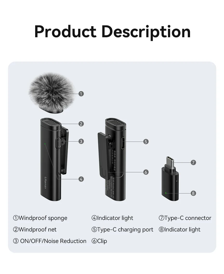 Ulanzi VM-10 Wireless Lavalier Microphone Portable Audio Video Recording Mic For iPhone 16 15 14 Android Live Broadcast Gaming
