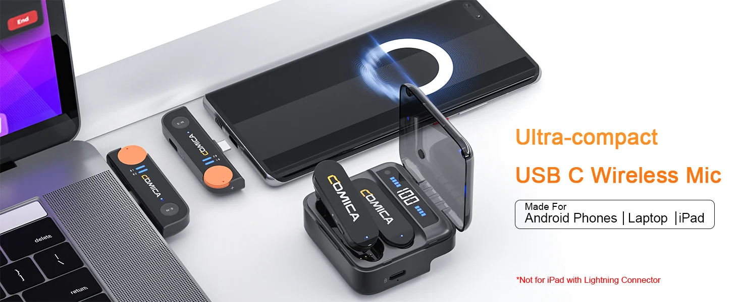 Comica Vimo S 2.4G Wireless Lavalier Microphone with Charging Case MFi Licensed Accessories for iPhone Android Interview Mic Comica Vimo S 2.4G Wireless Lavalier Microphone with Charging Case MFi Licensed Accessories for iPhone Android Interview Mic
