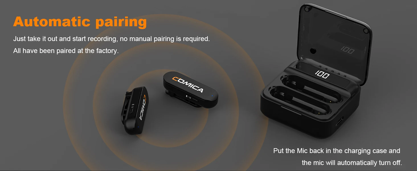 Comica Vimo S 2.4G Wireless Lavalier Microphone with Charging Case MFi Licensed Accessories for iPhone Android Interview Mic Comica Vimo S 2.4G Wireless Lavalier Microphone with Charging Case MFi Licensed Accessories for iPhone Android Interview Mic