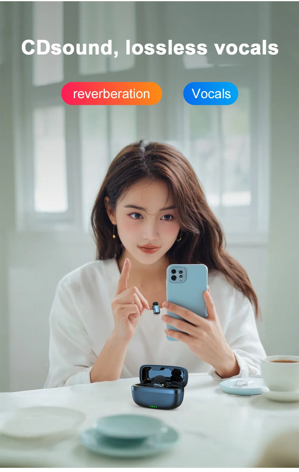Haomuren Mini Wireless Lavalier Microphone for iPhone Series Android Type-C Smartphones Live Recording Interview Vlog M6