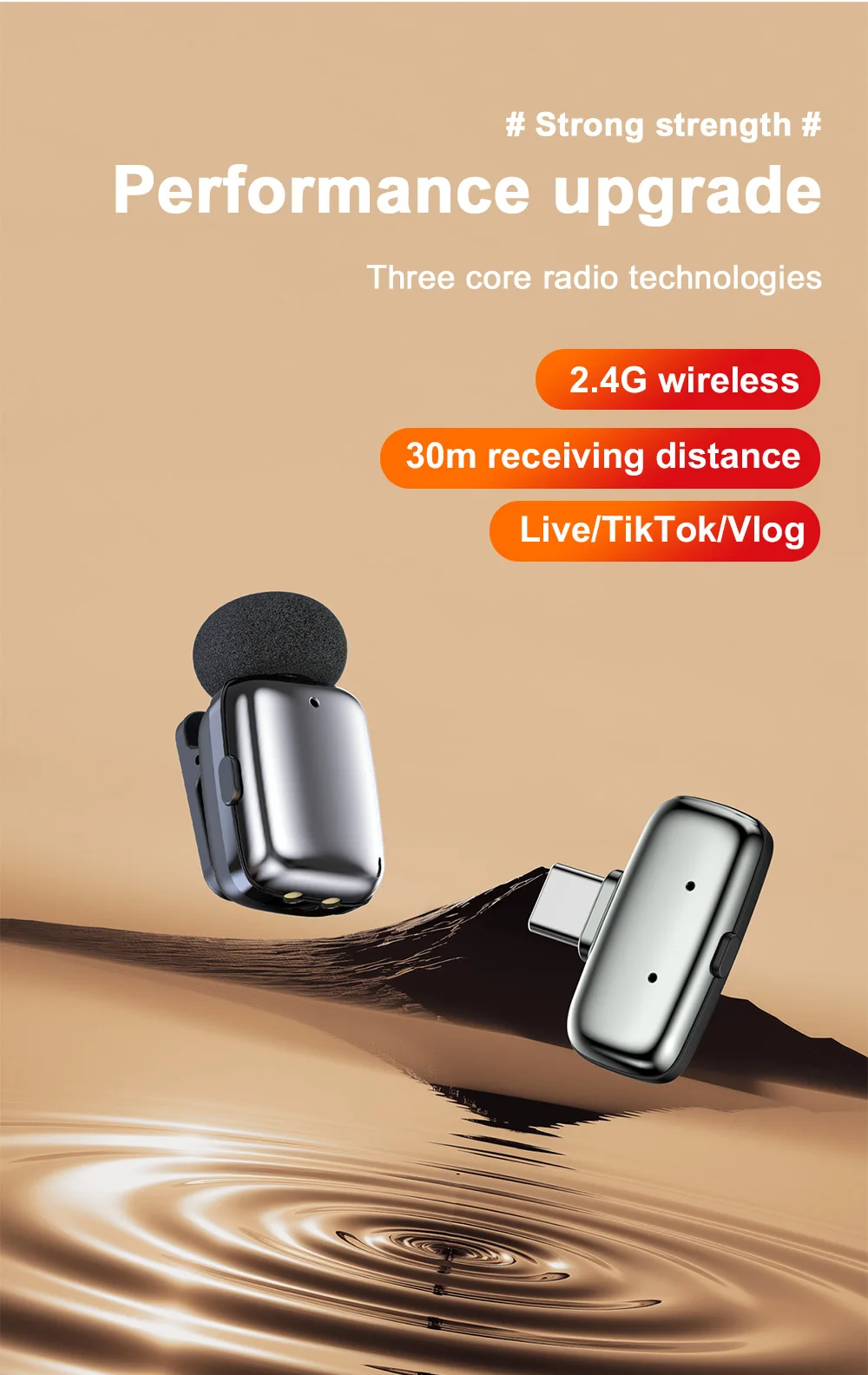Haomuren Mini Wireless Lavalier Microphone for iPhone Series Android Type-C Smartphones Live Recording Interview Vlog M6