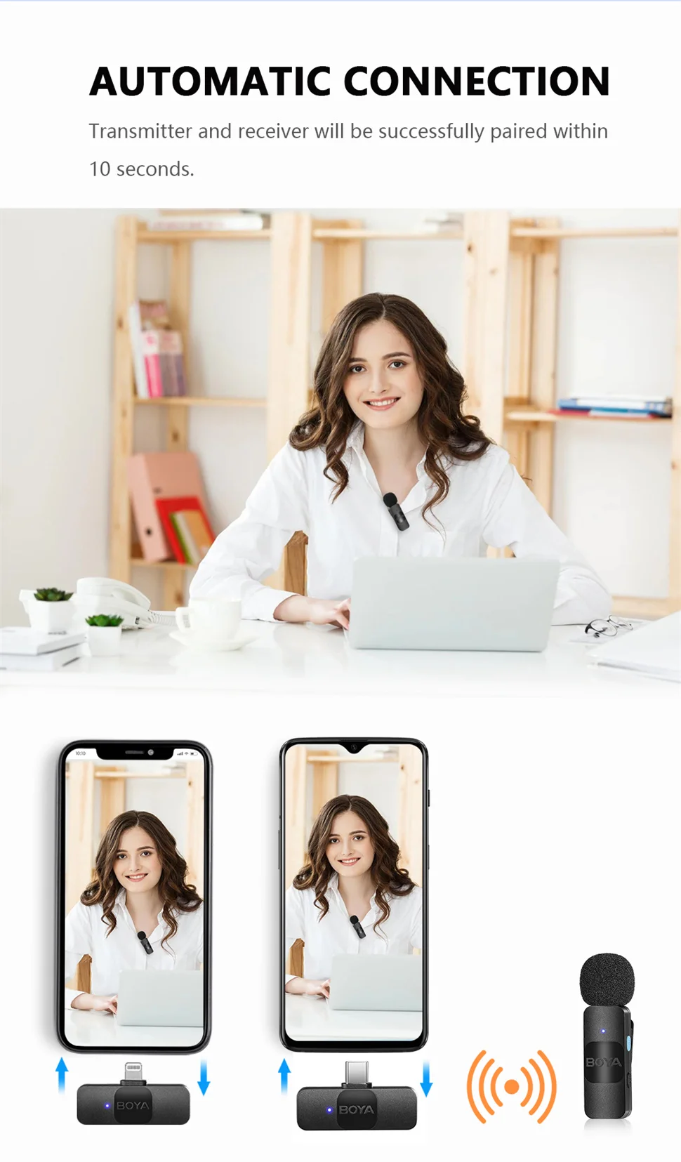 BOYA BY-V Wireless Lavalier Microphone for iPhone 15/16 Series Samsung TECNO REDMI Type-c Devices Video Recording Streaming Vlog BOYA BY-V Wireless Lavalier Microphone for iPhone 15/16 Series Samsung TECNO REDMI Type-c Devices Video Recording Streaming Vlog